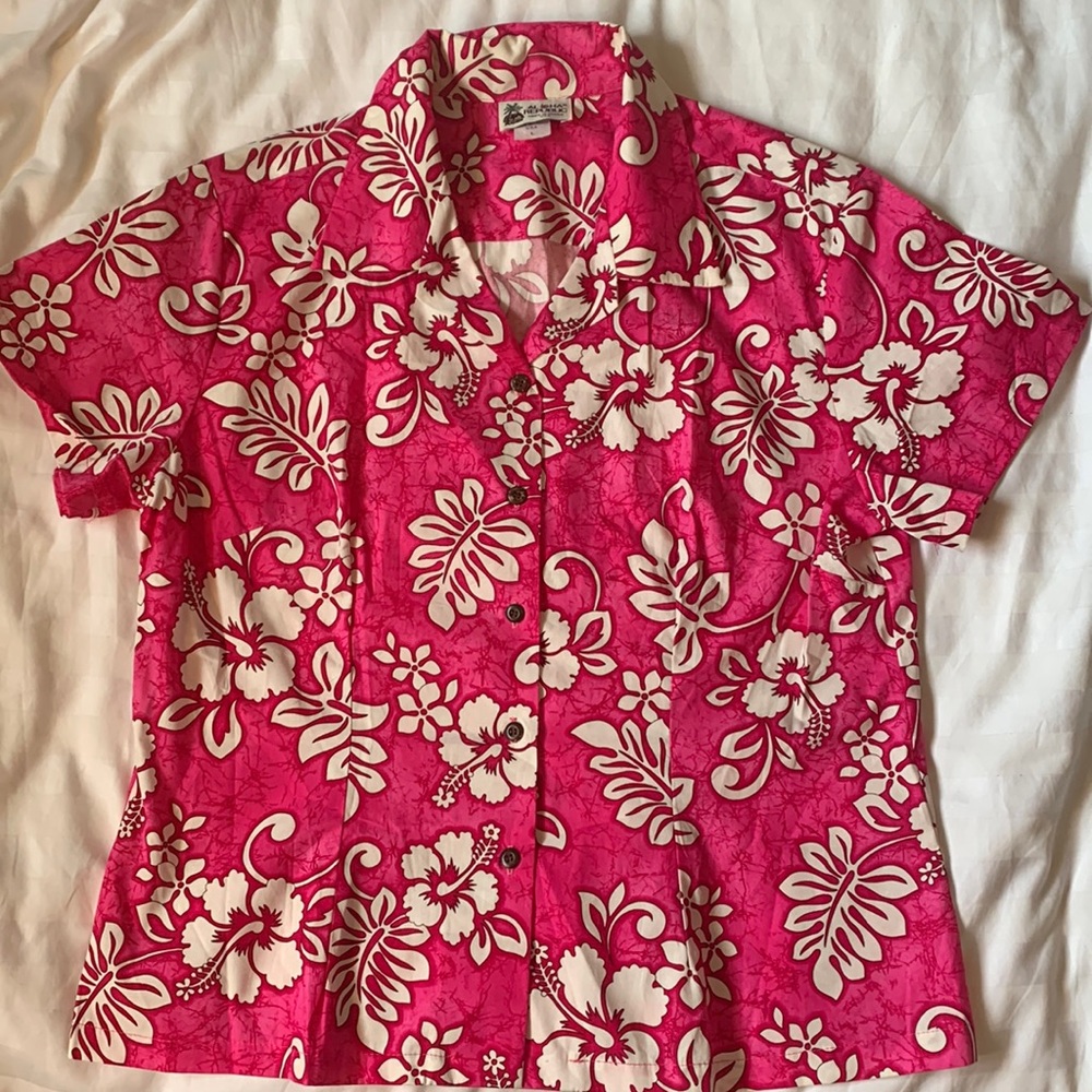 Aloha Republic genuine cotton Hawaiian shirt fuschia white  floral print NWOT